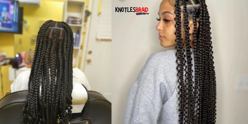 Large Knotless Braids with Curly Ends