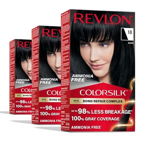 Revlon ColorSilk with Bond Repair Hair Color, 10 Black, 3pk