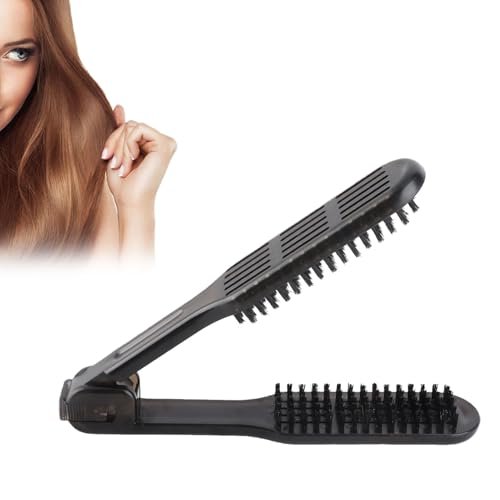 Double-Sided Boar Bristle Hair Straightening Comb with Clamp