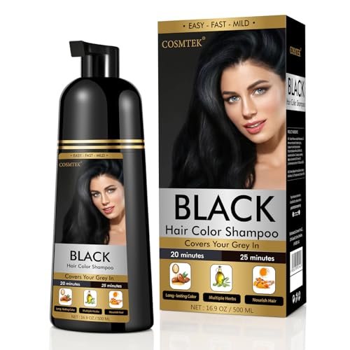 COSMTEK Black Hair Dye Shampoo for Gray Coverage 500ml