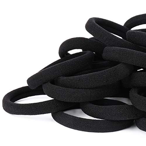 50PCS Black Hair Ties for Women, Cotton Seamless, No Damage