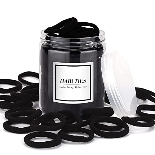 50PCS Black Hair Ties, Cotton Seamless Ponytail Holders