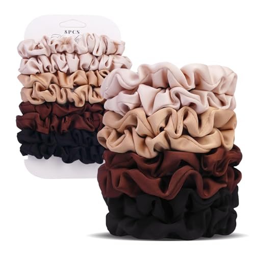 Ultra-Petite Satin Scrunchies for Women – 8PCS Neutral No...